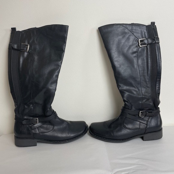 Bare Traps Keanna Black Riding Boots Women's 9.5M Buckle Detail Knee High - Picture 1 of 11